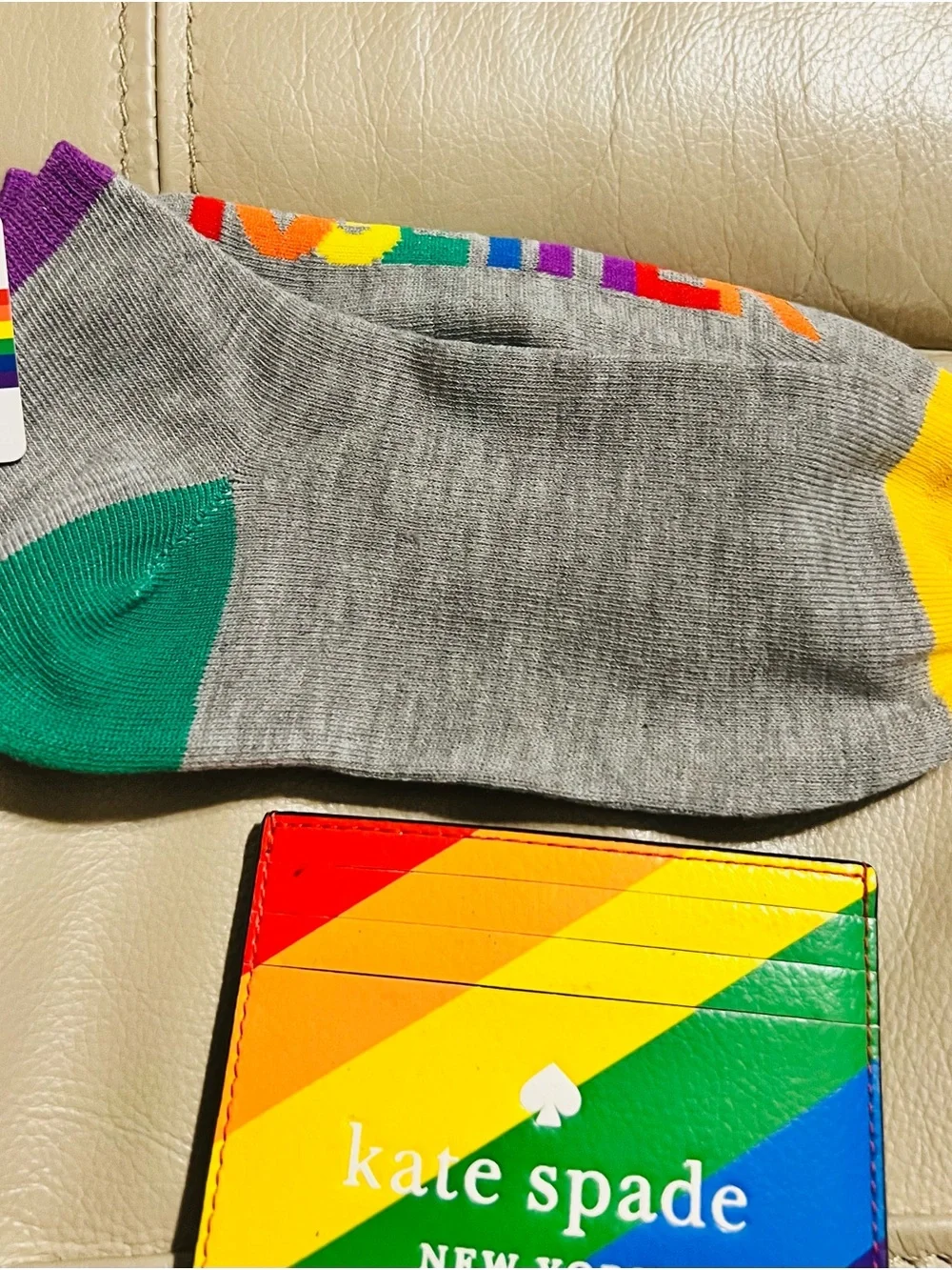 kate spade Rainbow Stripe Card Holder and Pride Socks